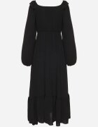 fashion station Rochie Neagră Lungă Evazată cu Volane Decorative Ferellia