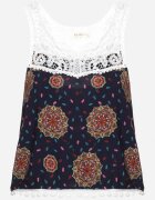 fashion Top Bleumarin-Verde din viscoză fără mâneci cu dantelă și ciucuri Comoria