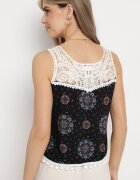 fashion Top fără mâneci Negru-Albastru din viscoză cu dantelă și ciucuri Comoria