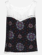 fashion Top fără mâneci Negru-Albastru din viscoză cu dantelă și ciucuri Comoria