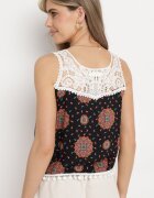 fashion Top Negru-Roz Vâscoză cu dantelă și finisat cu ciucuri Comoria