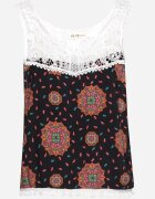 fashion Top Negru-Roz Vâscoză cu dantelă și finisat cu ciucuri Comoria