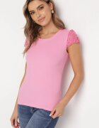fashion Top Roz din tricot reiat cu inserție de dantelă Ravile