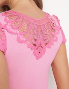 fashion Top Roz din tricot reiat cu inserție de dantelă Ravile