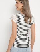 fashion Tricou Alb-Negru din Bumbac cu Dantelă la Decolteu și Mâneci Alilama