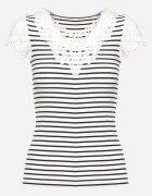 fashion Tricou Alb-Negru din Bumbac cu Dantelă la Decolteu și Mâneci Alilama