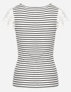 fashion Tricou Alb-Negru din Bumbac cu Dantelă la Decolteu și Mâneci Alilama