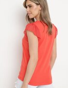 fashion Tricou Bluză Roșu Din bumbac cu Mâneci Transparente și Decolteu Lavinara