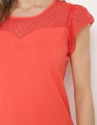 fashion Tricou Bluză Roșu Din bumbac cu Mâneci Transparente și Decolteu Lavinara