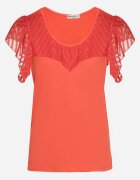 fashion Tricou Bluză Roșu Din bumbac cu Mâneci Transparente și Decolteu Lavinara