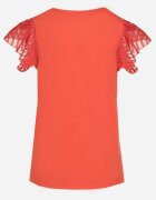 fashion Tricou Bluză Roșu Din bumbac cu Mâneci Transparente și Decolteu Lavinara