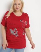 fashion Tricou Bordeaux Decorat cu Strasuri și cu Imprimeu Wallilena