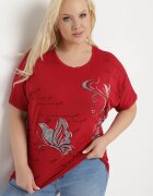 fashion Tricou Bordeaux Decorat cu Strasuri și cu Imprimeu Wallilena