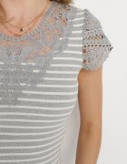 fashion Tricou Gri din bumbac cu dantelă la decolteu și mâneci Alilama