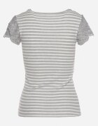 fashion Tricou Gri din bumbac cu dantelă la decolteu și mâneci Alilama