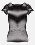 fashion Tricou Negru-Alb din Bumbac cu Dantelă la Decolteu și Mâneci Alilama