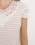 fashion Tricou Roz-Bej din Bumbac cu Dantelă la Decolteu și Mâneci Alilama