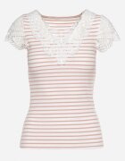 fashion Tricou Roz-Bej din Bumbac cu Dantelă la Decolteu și Mâneci Alilama