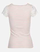 fashion Tricou Roz-Bej din Bumbac cu Dantelă la Decolteu și Mâneci Alilama