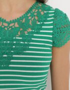 fashion Tricou Verde din Bumbac cu Dantelă la Decolteu și Mâneci Alilama
