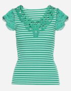 fashion Tricou Verde din Bumbac cu Dantelă la Decolteu și Mâneci Alilama