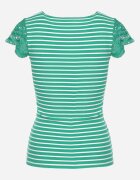 fashion Tricou Verde din Bumbac cu Dantelă la Decolteu și Mâneci Alilama