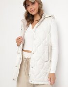 fashion Vestă Matlasată Bej deschis cu Glugă Detașabilă Verinea