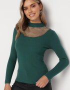 foresta bella Maletă din tricot verde închis cu decolteu cu zirconii glamour