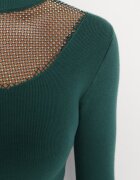 foresta bella Maletă din tricot verde închis cu decolteu cu zirconii glamour