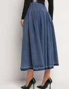  Fustă bleumarin din denim evazată cu curea din piele ecologică Nalier