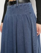  Fustă bleumarin din denim evazată cu curea din piele ecologică Nalier