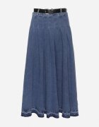  Fustă bleumarin din denim evazată cu curea din piele ecologică Nalier