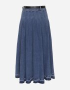  Fustă bleumarin din denim evazată cu curea din piele ecologică Nalier