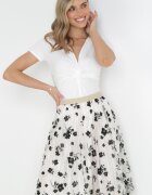  Fustă de tul bej deschis cu model floral din catifea și cu elastic în talie Iyosi