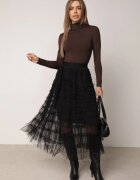 Fustă Neagră Cloș cu volane din tul și elastic în talie Keleia