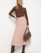  Fustă Roz Netedă Maxi cu Elastic în Talie și Cataramă Orirsa