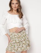  Fustă Verde Mini Decorată cu Volane și Imprimeu Floral Persava