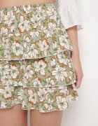  Fustă Verde Mini Decorată cu Volane și Imprimeu Floral Persava