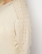 g-dz fashion Bluză Bej deschis din Vâscoză și Bumbac cu croi liliac Decorată cu Dantelă și Strasuri Erisele