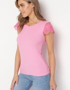 g-dz fashion Bluză Roz Reiată cu Inserții din Dantelă și Paiete Esmalde