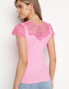 g-dz fashion Bluză Roz Reiată cu Inserții din Dantelă și Paiete Esmalde