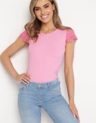 g-dz fashion Bluză Roz Reiată cu Inserții din Dantelă și Paiete Esmalde