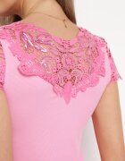 g-dz fashion Bluză Roz Reiată cu Inserții din Dantelă și Paiete Esmalde