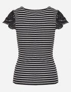 g-dz fashion T-shirt negru de bumbac din material reiat cu decolteu din dantelă și mâneci Hyacintia