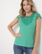 g-dz fashion T-shirt Verde de Bumbac din Tricot Reiat Decorat cu Dantelă Liasilo