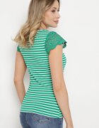 g-dz fashion T-shirt Verde de Bumbac din Tricot Reiat Decorat cu Dantelă Liasilo