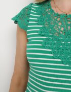 g-dz fashion T-shirt Verde de Bumbac din Tricot Reiat Decorat cu Dantelă Liasilo