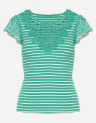 g-dz fashion T-shirt Verde de Bumbac din Tricot Reiat Decorat cu Dantelă Liasilo