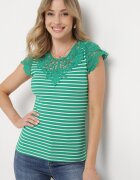 g-dz fashion T-shirt Verde din Bumbac din Material Reiat cu Decolteu și Mâneci din Dantelă Hyacintia