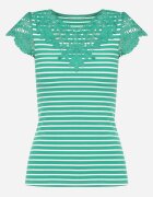 g-dz fashion T-shirt Verde din Bumbac din Material Reiat cu Decolteu și Mâneci din Dantelă Hyacintia